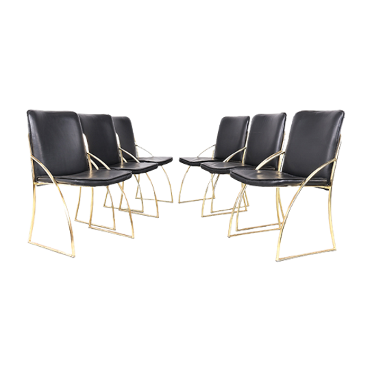 Italiaanse Messing En Leren Design Stoelen, 1970s 1
