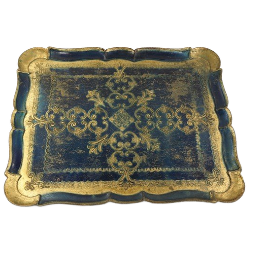 Vintage Florentijns Dienblad Donkerblauw Goud 1