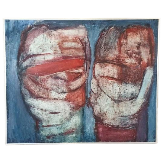 Vintage Origineel Schilderij, "dubbelportret", M.w. Hendeiks 1