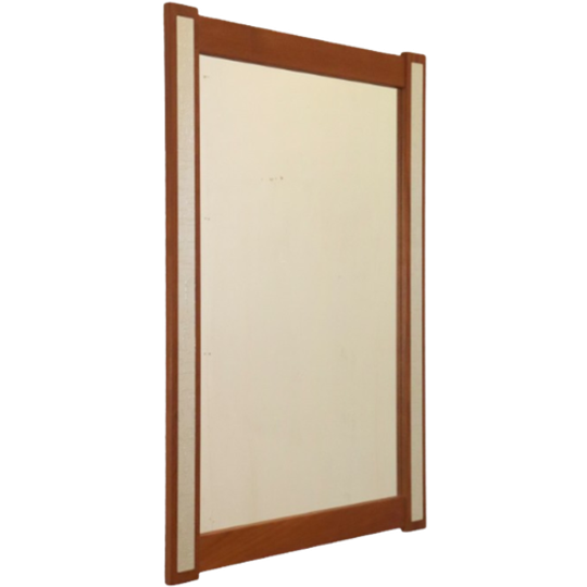 Vintage Teak Spiegel Met Zilverkleurige Accenten 1