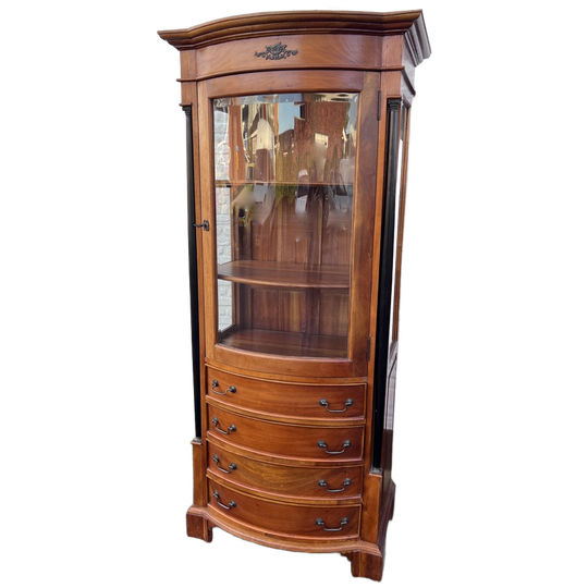 Prachtige Mahonie Vitrinekast Met Bol Glas En Vier Lades, 82 Cm Breed 1