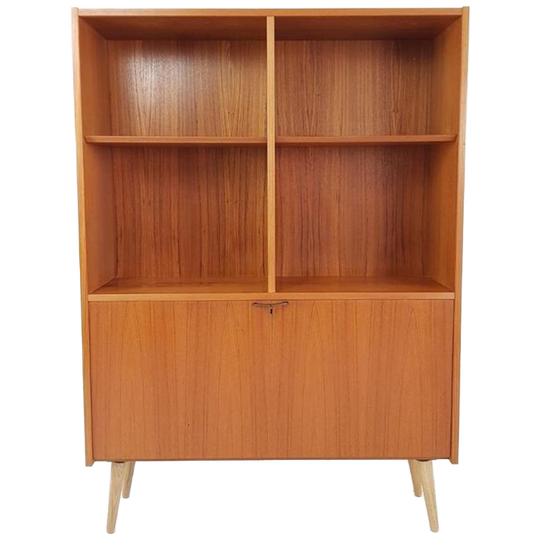Vintage Deense Boekenkast Met Klep Teak Fineer 1