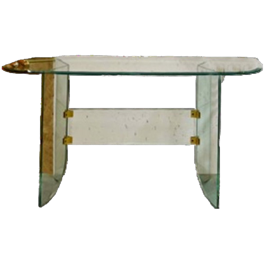 Vintage Glazen Sidetable Met Facet Geslepen Randen 1