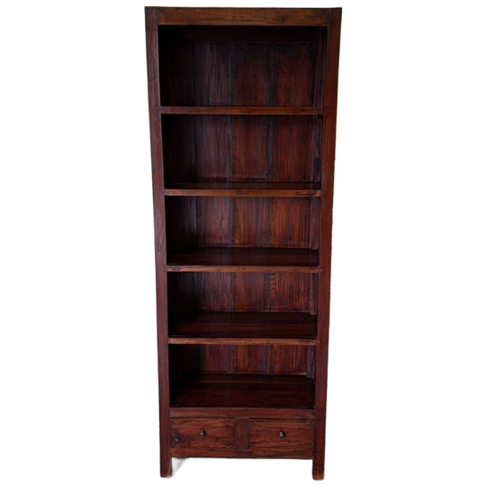 Donker Teakhouten Boekenkast Afm. 96x29cm En 190cm Hoog. 1