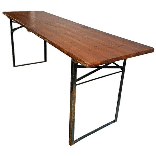Vintage Houten Inklapbare Tafel Met Ijzeren Frame 1
