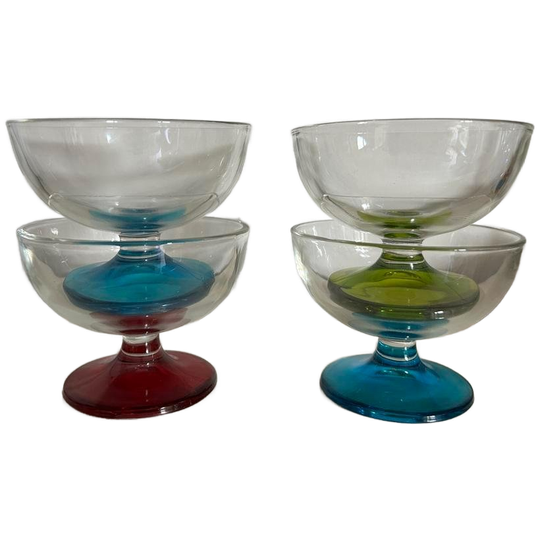 4x Vintage Ijscoupe Glas Gekleurd 1