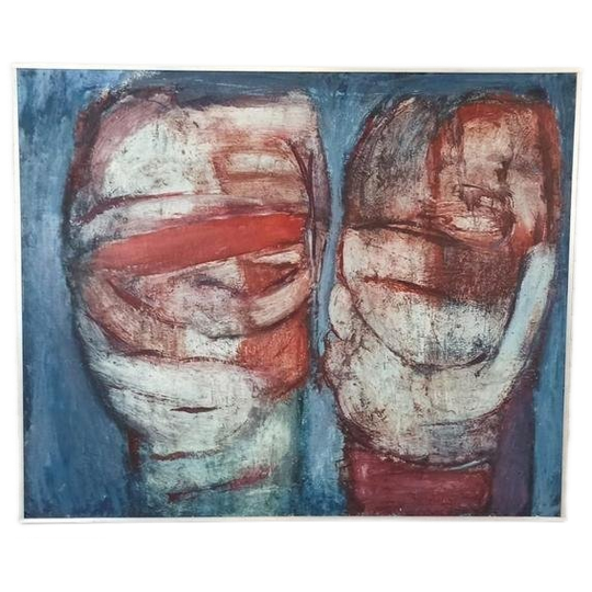 Vintage Origineel Schilderij, "dubbelportret", M.w. Hendeiks 1