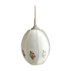 Vintage Hang Lamp Frosted Glas Bewerkt Met Bloemen, Jaren '50/'60 thumbnail 1