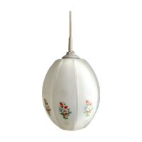 Vintage Hang Lamp Frosted Glas Bewerkt Met Bloemen, Jaren '50/'60