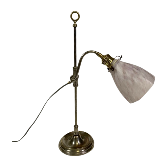 Franse Bureaulamp Met Glazen Kap, Verstelbaar, Jaren 30 1