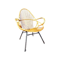 Vintage Rotan Fauteuil, Stoeltje Met Zwarte Stalen Pootjes