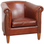 Stijlvolle En Elegante Clubfauteuil Gemaakt Van Rundleer Met Een Luxe Afwerking Met Siernagels thumbnail 1