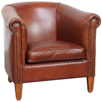Stijlvolle En Elegante Clubfauteuil Gemaakt Van Rundleer Met Een Luxe Afwerking Met Siernagels