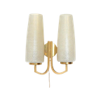 Retro Vintage Wandlamp Lamp Messing Jaren 60 Glas Goud thumbnail 1