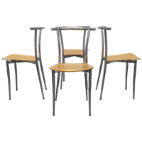 4x Postmoderne Eetkamerstoel Chrome & Plywood Segis, 90s