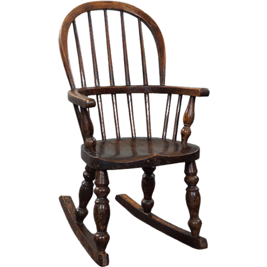 Antieke Windsor Kinder Schommelstoel, Rond 1850 1
