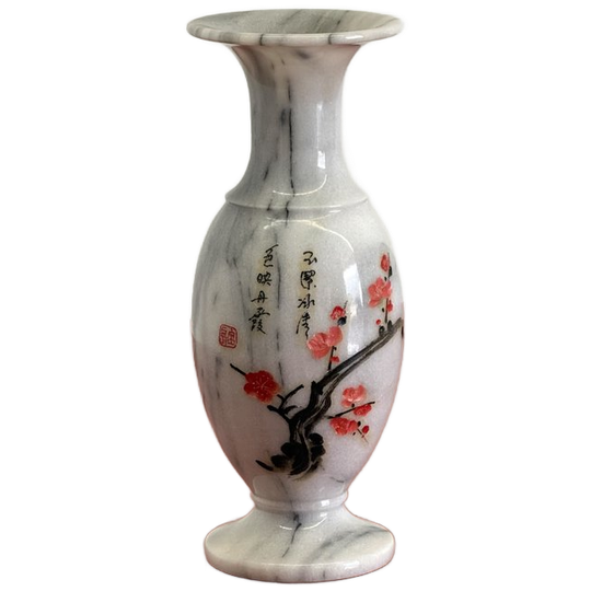 Chinese Vintage Marmeren Vaas Met Handgeschilderde Bloemen 1