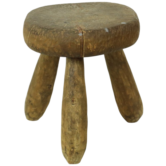 Oude Rustieke Driepoot Kruk Melkkruk Brutalisme Stijl 1