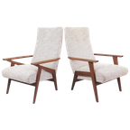 Vintage Teakhouten Fauteuils Nieuwe Stof Roze Beige Creme thumbnail 1