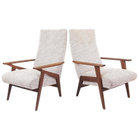 Vintage Teakhouten Fauteuils Nieuwe Stof Roze Beige Creme