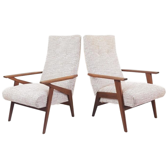 Vintage Teakhouten Fauteuils Nieuwe Stof Roze Beige Creme 1