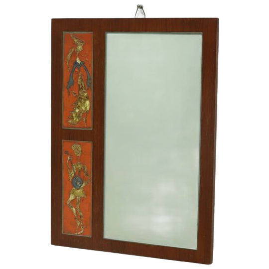 Mid-century Teak And Ceramic Mirror By Atelier Pinson 1960s 1