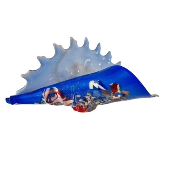 Vintage Glazen Schaal Glas Kunst Mondgeblazen Schelp Schaal 1