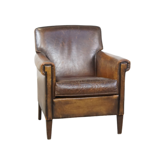 Subtiele, Stoere, Donkere En Strak Afgewerkte Schapenleren Fauteuil/armchair Met Veel Karakter 1