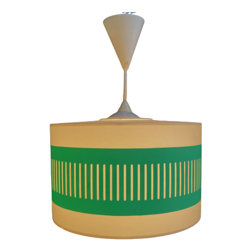 White And Green Plastic Pendant Lamp 1970S