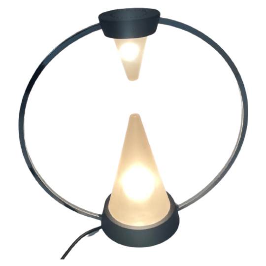 Vintage Memphis Style Desk Lamp - Two Piramids Inside A Metal Circle 1
