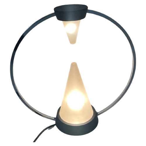 Vintage Memphis Style Desk Lamp - Two Piramids Inside A Metal Circle