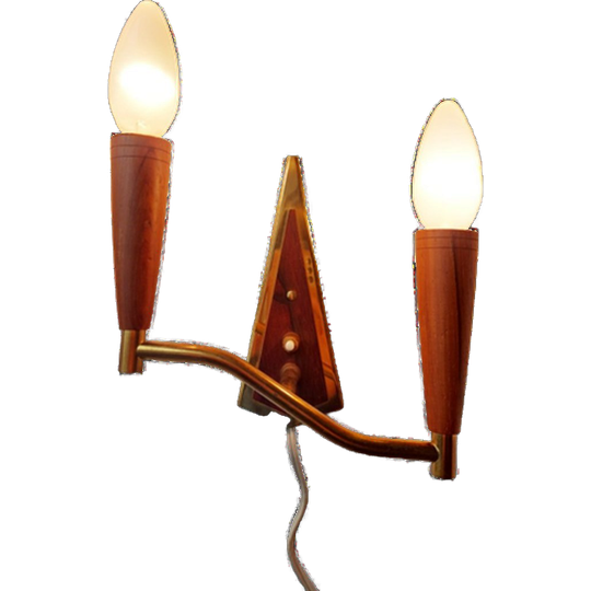 Deens Midcentury Wandlampje Van Teak En Messing, 1