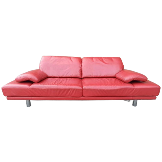 Vintage Postmodern Rolf Benz Leren Bank, 260 Cm, Rood 1