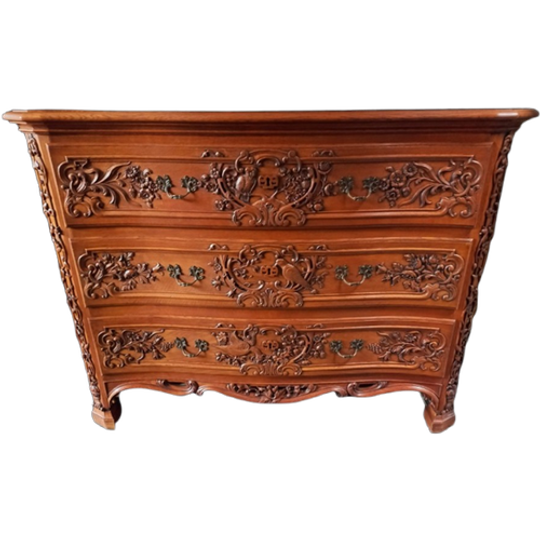 Louis Xv Franse Gebeeldhouwde Eiken Commode. 1