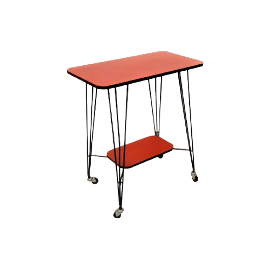 Pd36 – Jaren 50 Bijzettafel Of Trolley Op Wieltjes 1