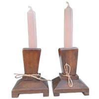 Set Vintage Kandelaren, Houtsnijwerk, Art Deco Style, Hout