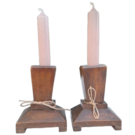 Set Vintage Kandelaren, Houtsnijwerk, Art Deco Style, Hout 1