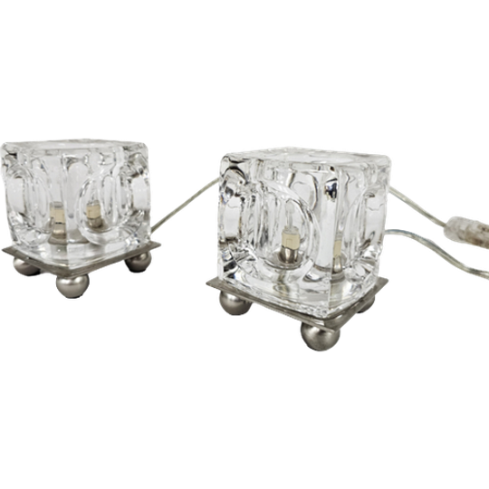 VANDEHEG - Kubus - Glazen Ice Lampen - Set (2) - Glas - Metaal - Halogeen - 90's 1