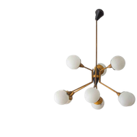 Mid-century Italiaanse Bollen Luster In Messing En Melkglas