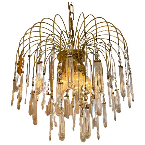 Vintage Murano Hanglamp Met Murano Boog Kristallen Pegels