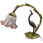 Antieke Art Nouveau Tafellamp – Kraanvogel & Bladerenboog thumbnail 1