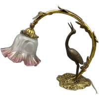 Antieke Art Nouveau Tafellamp – Kraanvogel & Bladerenboog