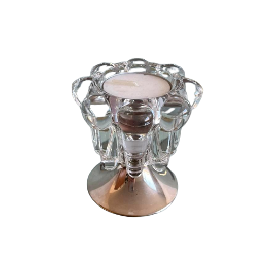 Vintage Kandelaar Glas Op Zilverkleurige Poot 1