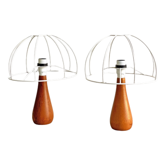 Set Van 2 Vintage Teak Tafellampen / Lampenvoet 1