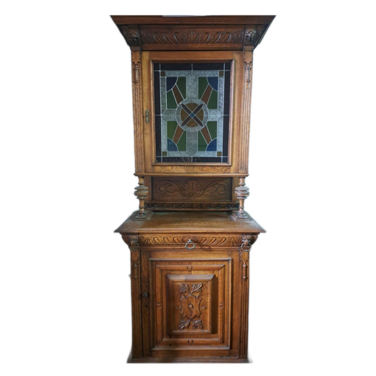 Mechelse Kast Met Leeuwenkoppen En Glas-in-lood, Interbellum Ca. 1920 1
