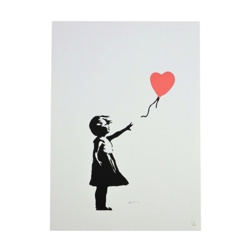 Offset Litho Naar Banksy Girl With Balloon Rood 337/600 Kunstdruk