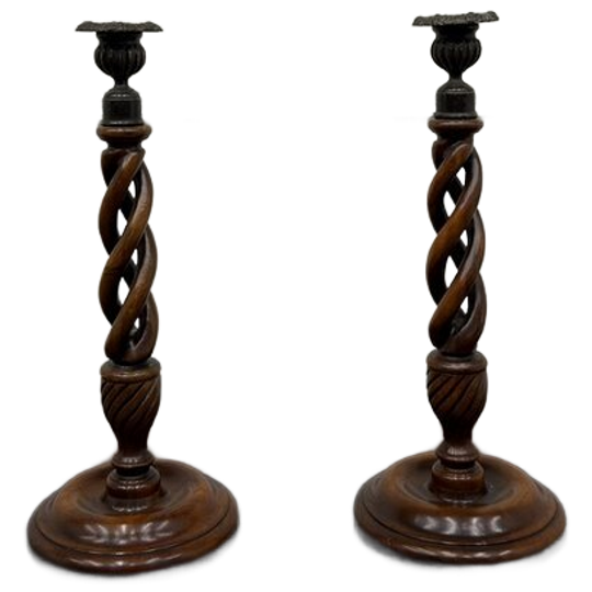 Antieke Engelse Barley Twist Kandelaars 1