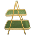 Rotan Dubbele Dienblad Met Groen Blad thumbnail 1