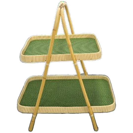 Rotan Dubbele Dienblad Met Groen Blad 1