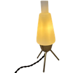 Atomic Age / Mid Century Modern - Tripod Lamp With White Satin Glass Shade On Brass Feet thumbnail 1